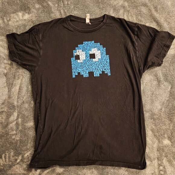 Men's T Shirt Top Pac Man Inky Ghost Next Level SIze Large Black - Picture 1 of 6